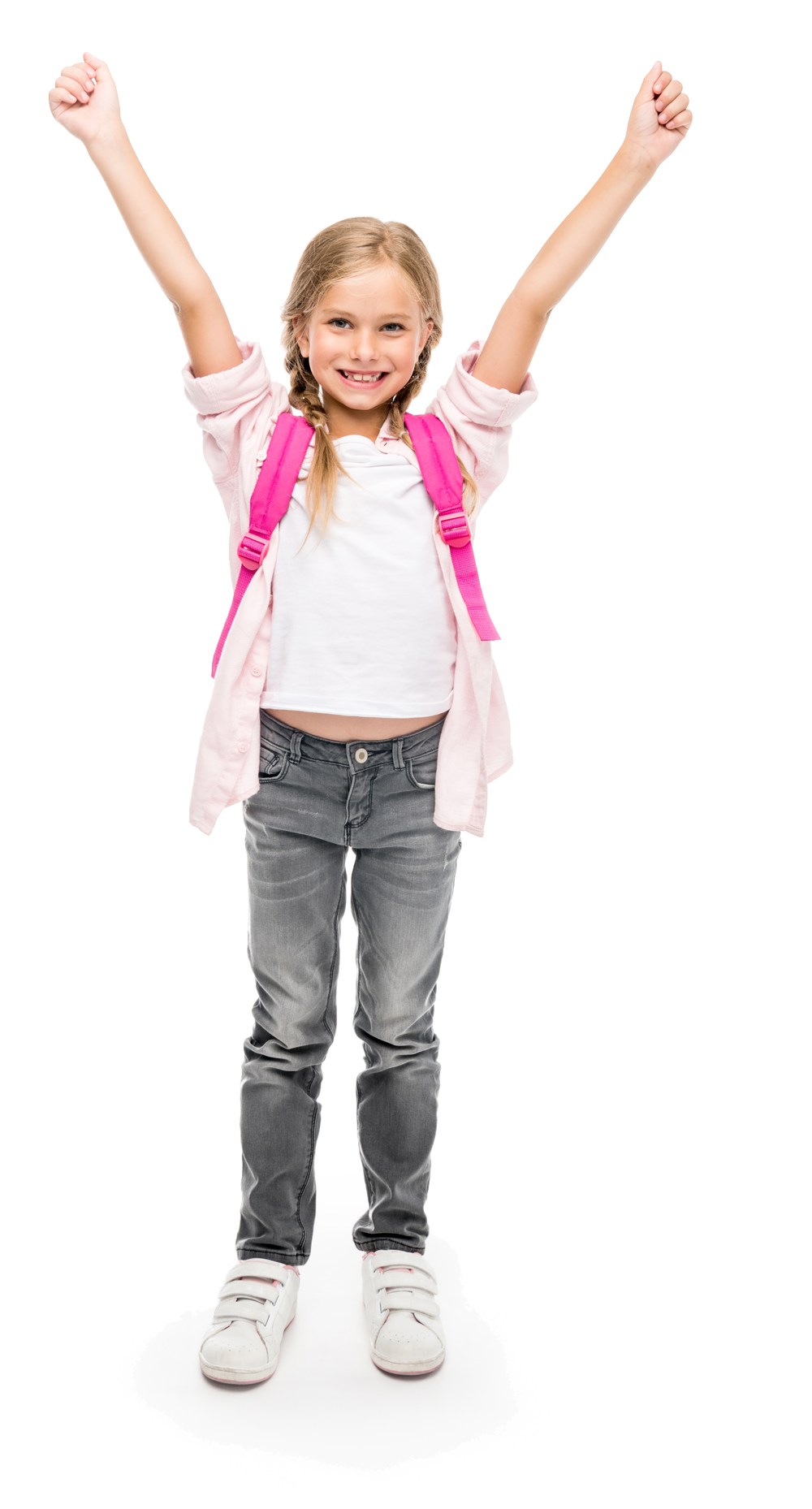 Child with Hands in the Air and Rucksack